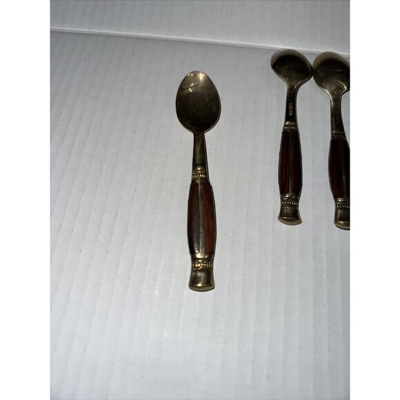 Vintage Brass And Wood Demitasse Coffee Spoon Thailand Lot Of‎ 8 - Picture 6 of 7
